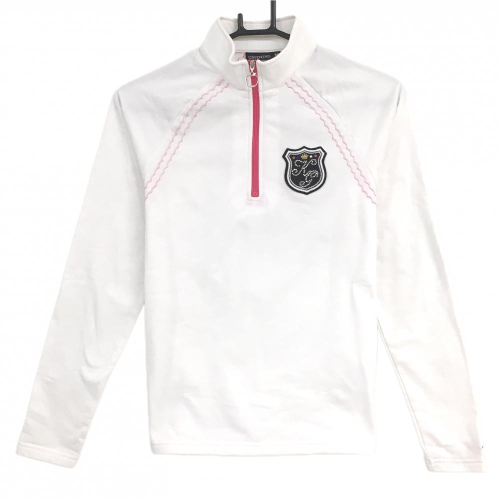 カッパ 長袖ハイネックシャツ 白×ピンク 裏微起毛 ハーフジップ レディース M ゴルフウェア Kappa