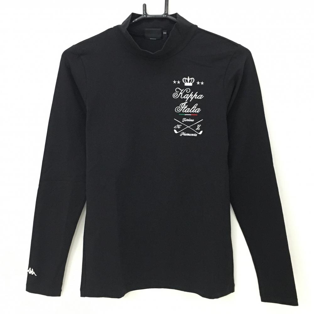 【美品】カッパ 長袖ハイネックシャツ 黒×白 クラウン刺しゅう レディース M ゴルフウェア Kappa