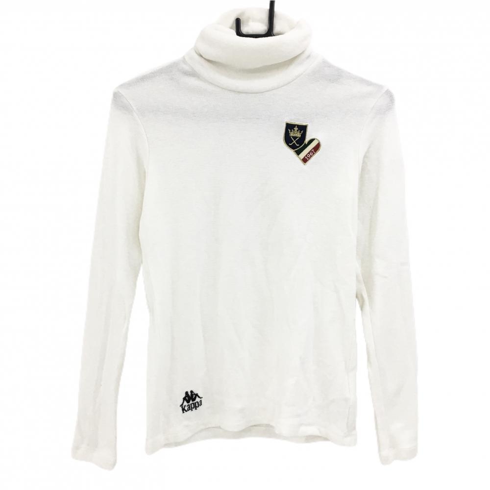 【超美品】カッパ 長袖ハイネックシャツ 白 微起毛 ワッペン レディース M ゴルフウェア Kappa