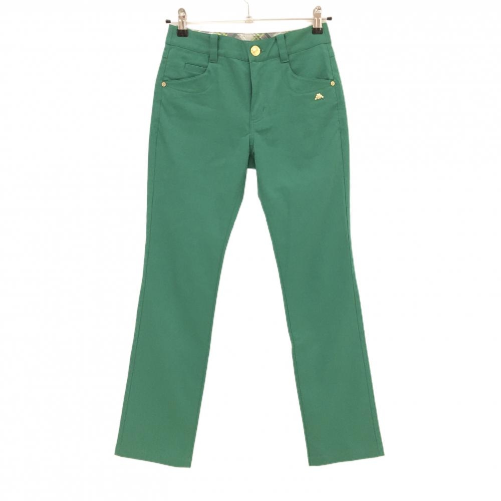 【超美品】カッパ パンツ グリーン 複数ポケット 細ストライプ ウエスト裏チェック レディース 5 ゴルフウェア Kappa