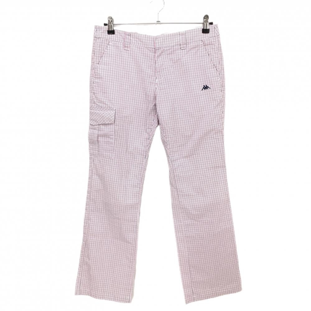 【超美品】カッパ パンツ 白×ピンク×ダークネイビー チェック 裏地付 レディース 11 ゴルフウェア Kappa