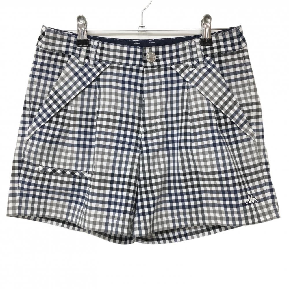 【超美品】カッパ ショートパンツ 白×ネイビー×グレー チェック ストレッチ レディース 9 ゴルフウェア Kappa