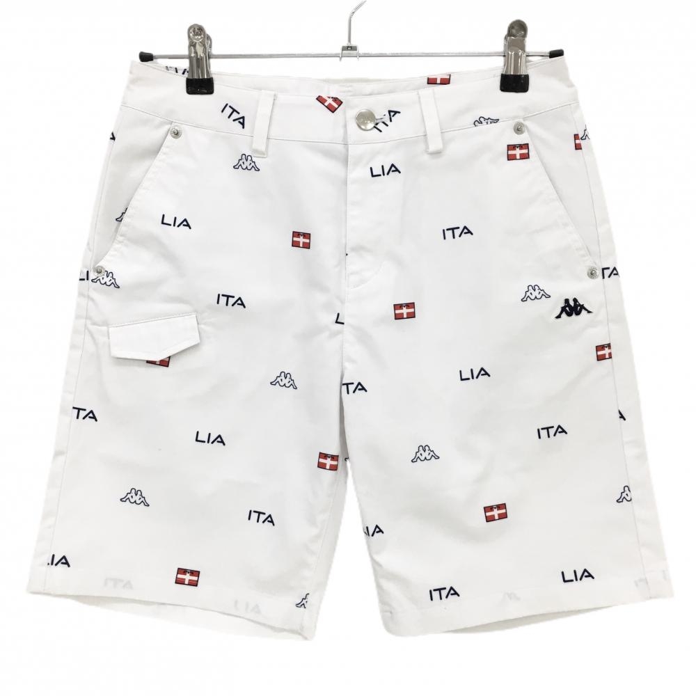 カッパ ショートパンツ 白×ネイビー 総柄 レディース L ゴルフウェア Kappa