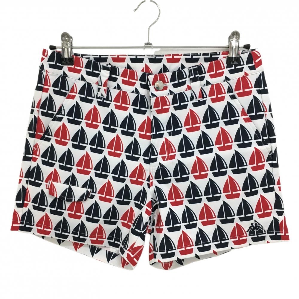 【超美品】カッパ ショートパンツ 白×ネイビー×レッド ヨット柄 レディース M ゴルフウェア Kappa