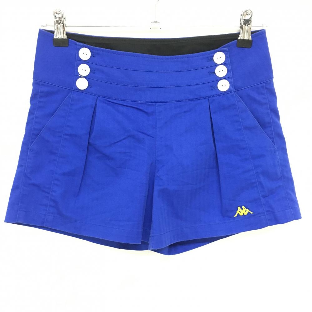 【美品】カッパ ショートパンツ ブルー ストライプ地模様 ストレッチ レディース 7 ゴルフウェア Kappa