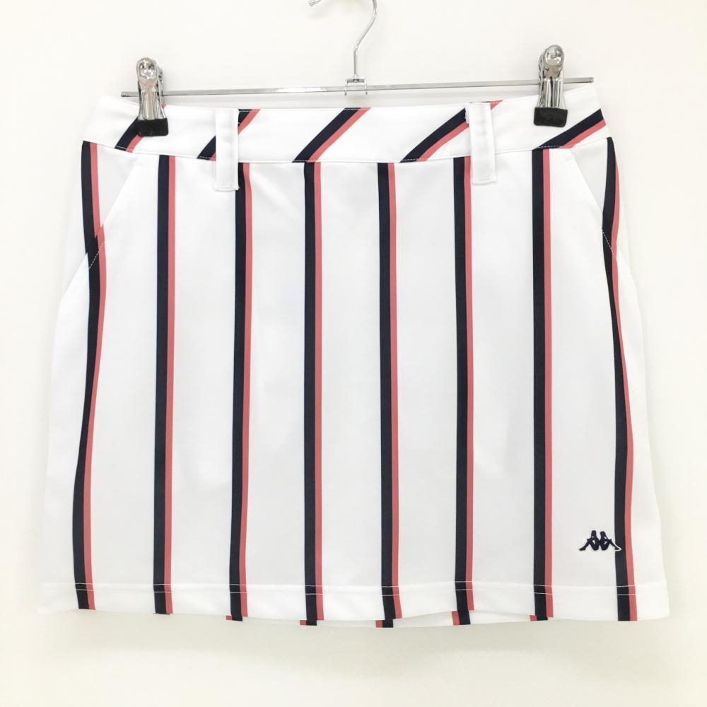 【超美品】カッパ スカート 白×ピンクレッド ストライプ レディース M ゴルフウェア Kappa