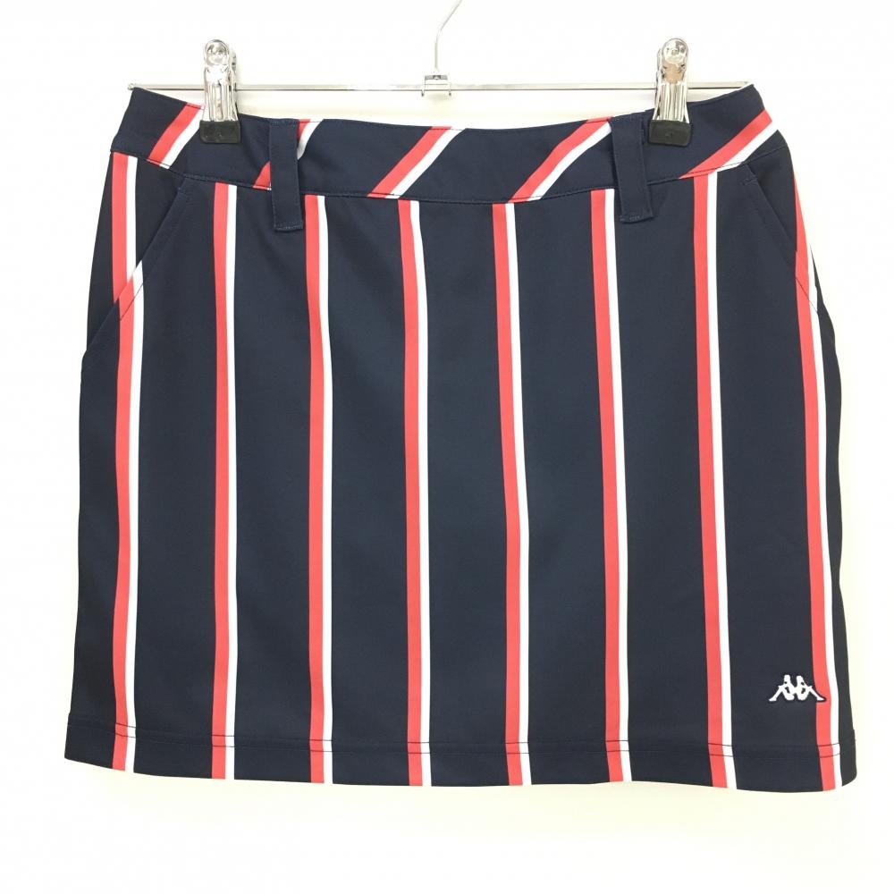 【超美品】カッパ スカート ネイビー×ピンクレッド ストライプ レディース M ゴルフウェア Kappa