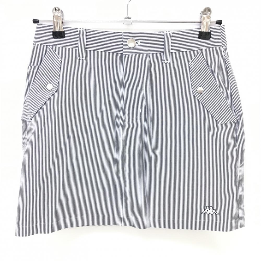 【超美品】カッパ スカート ネイビー×白 ストライプ柄 総柄  レディース XS ゴルフウェア Kappa