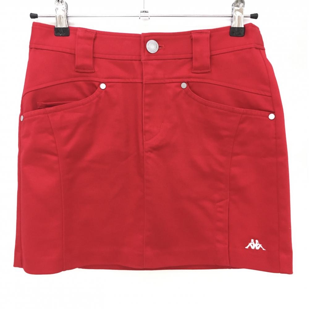 【超美品】カッパ スカート レッド×白 ロゴ刺しゅう 裾スリット  レディース S ゴルフウェア Kappa