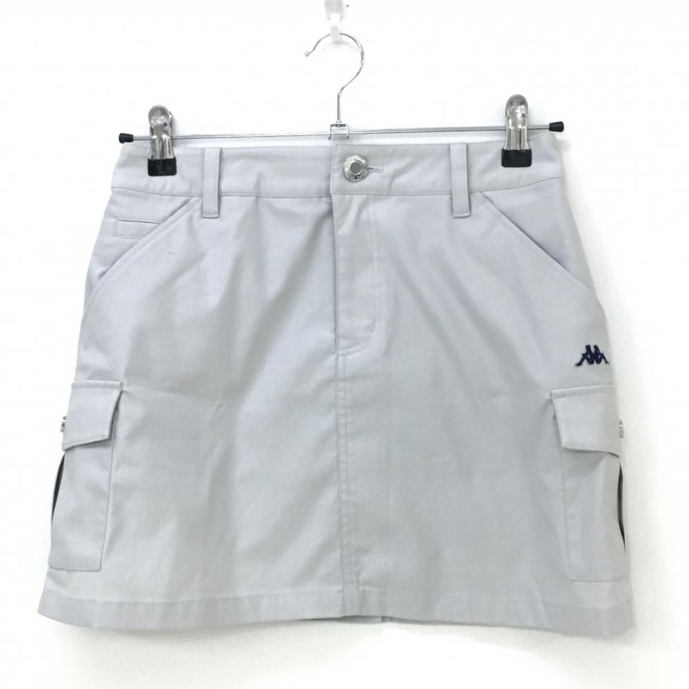 【美品】カッパ カーゴスカート ライトグレー×ネイビー ストレッチ 6ポケット レディース 7(S) ゴルフウェア Kappa
