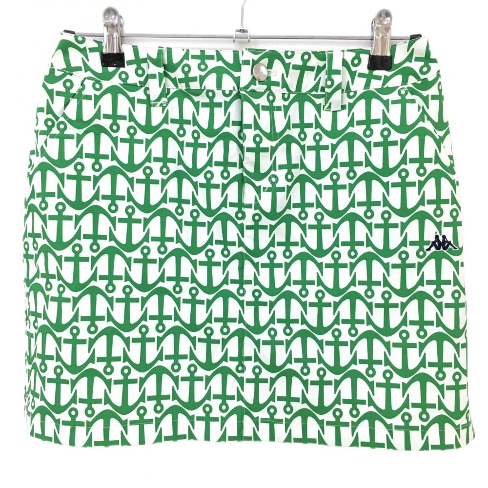 【超美品】カッパ スカート 白×グリーン イカリ柄 総柄  レディース M ゴルフウェア Kappa