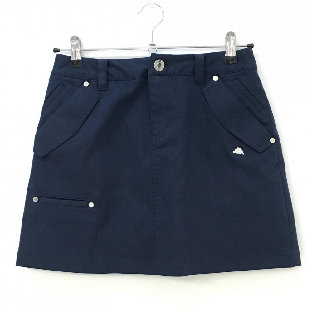 【超美品】カッパ スカート ネイビー ストライプ地模様 ポケット複数  レディース 7 ゴルフウェア Kappa