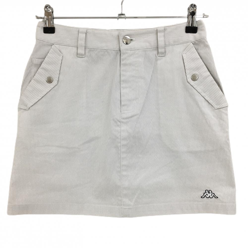 【美品】カッパ スカート 白×ライトグレー ストライプ ストレッチ  レディース XS ゴルフウェア Kappa