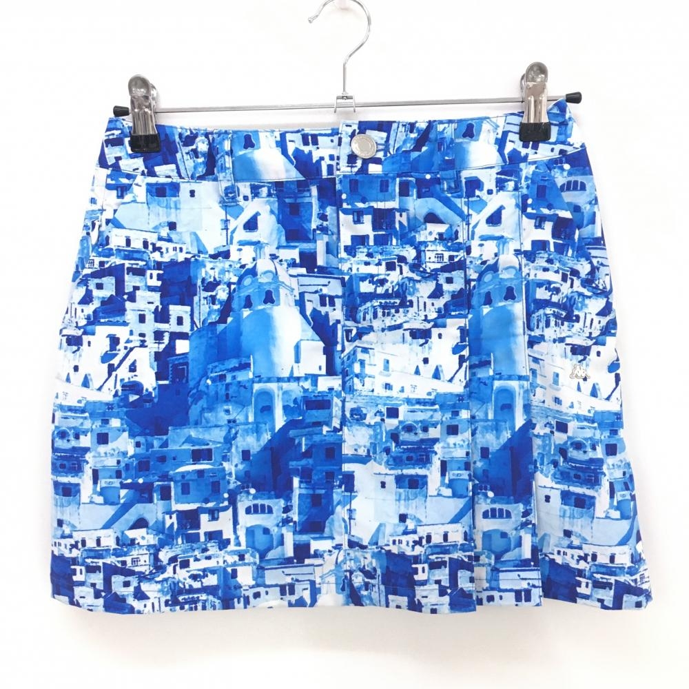 【美品】カッパ スカート 白×ブルー 総柄地模様 ストレッチ  レディース S ゴルフウェア Kappa
