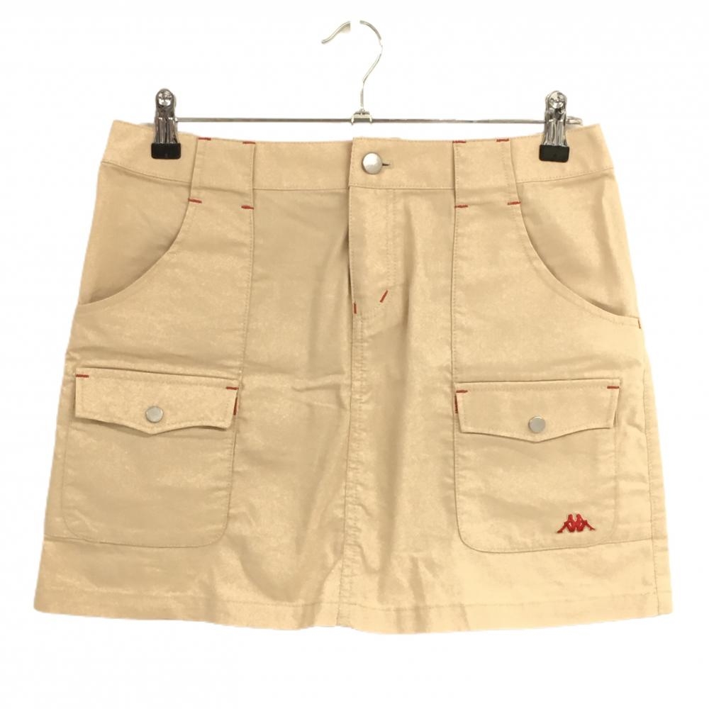 【超美品】カッパ カーゴスカート ベージュ×レッド ヘリンボーン織生地 レディース 11 ゴルフウェア Kappa
