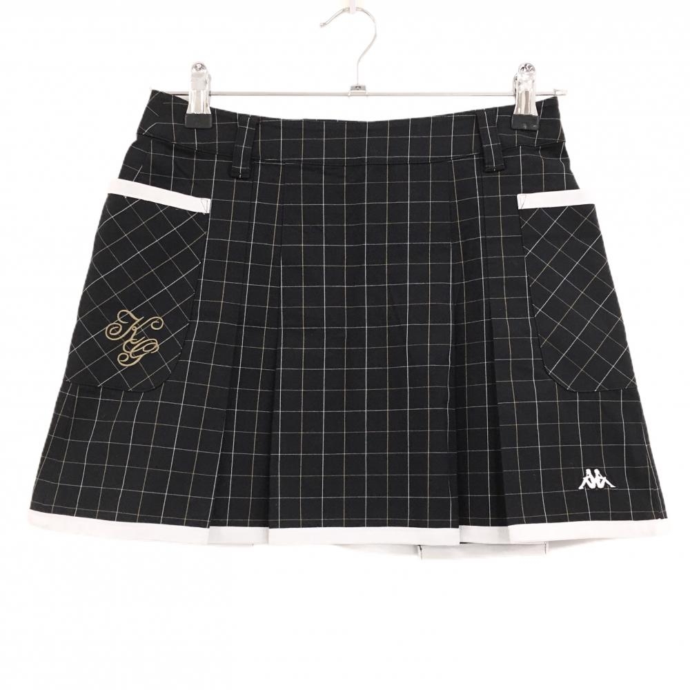 【超美品】カッパ スカート 黒×白 格子柄 ストレッチ ボックスプリーツ レディース 5 ゴルフウェア Kappa