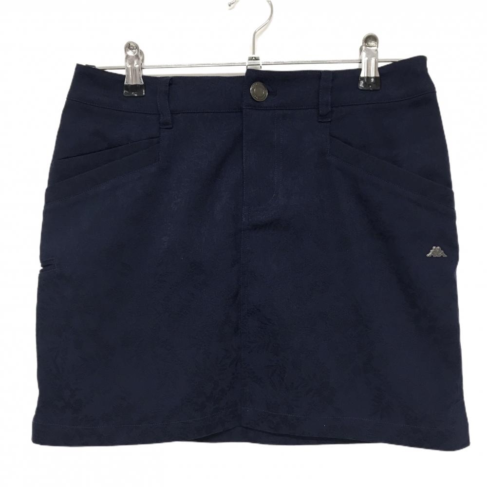 【超美品】カッパ スカート ネイビー ハイビスカス地模様 立体ロゴ レディース M ゴルフウェア Kappa