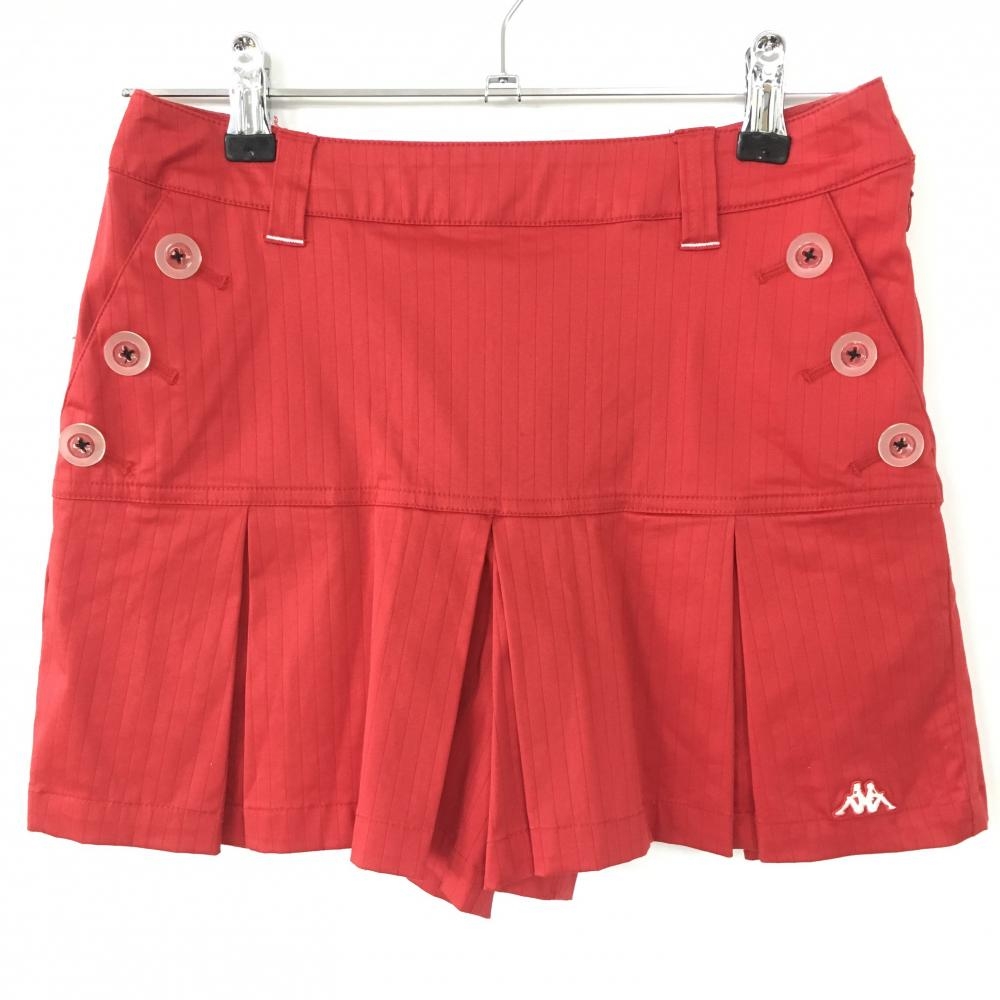 【美品】カッパ キュロットスカート レッド ストライプ地模様 裾プリーツ レディース S ゴルフウェア Kappa