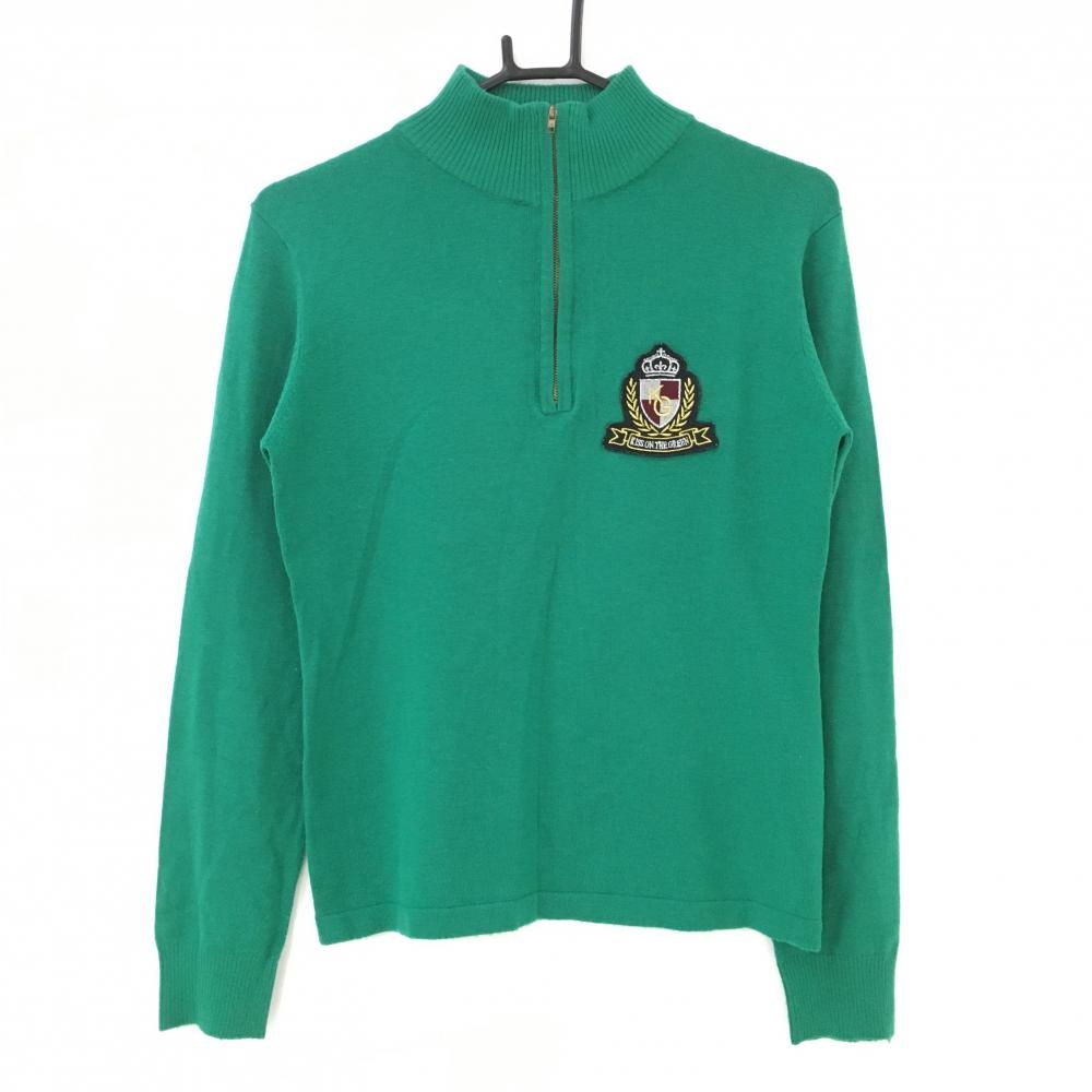【美品】キスオンザグリーン ハイネックセーター グリーン ワッペン ハーフジップ  レディース F ゴルフウェア kiss on the green
