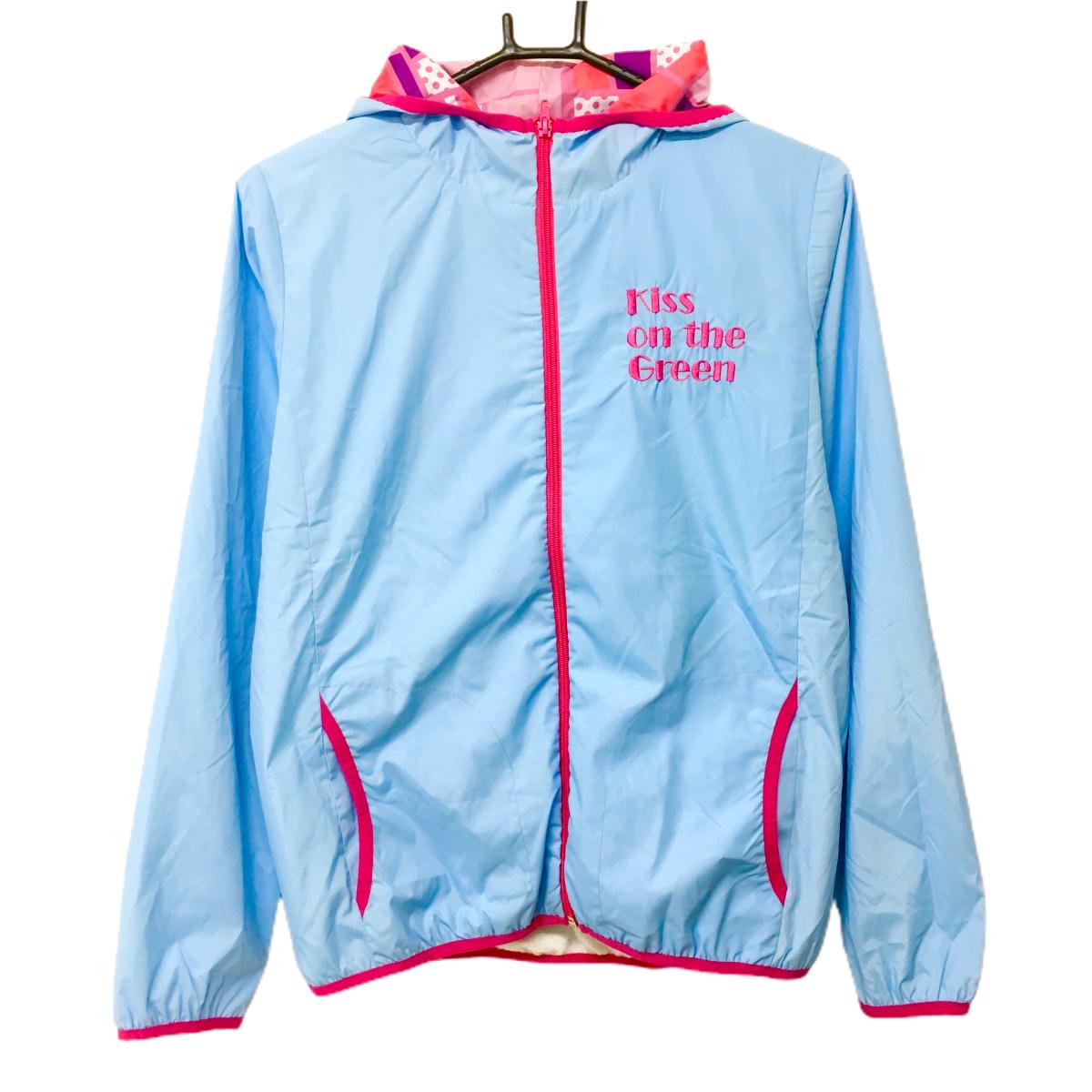 【新品】キスオンザグリーン ジップパーカー ライトブルー×ピンク 裏起毛 撥水 レディース 2(M) ゴルフウェア kiss on the green