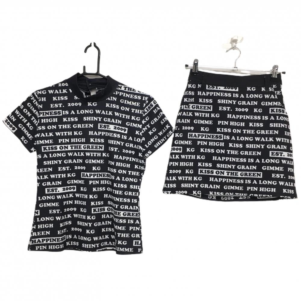 キスオンザグリーン 上下セット(半袖ハイネックシャツ×スカート) ネイビー×白 英字総柄 レディース 2(M) ゴルフウェア kiss on the green