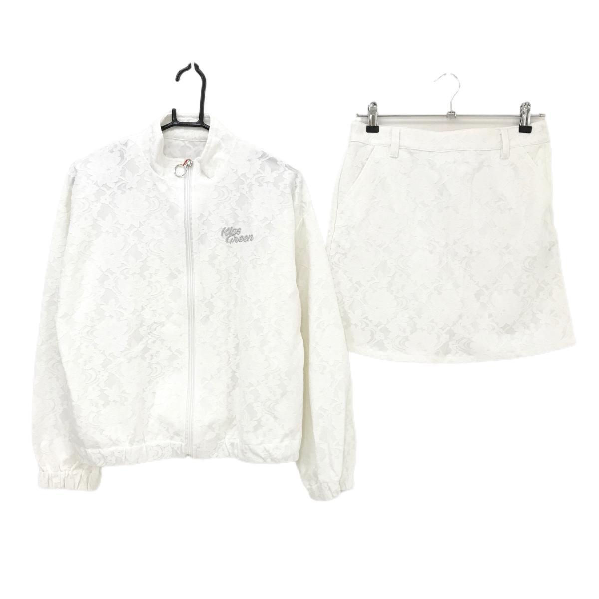 【新品】キスオンザグリーン 上下セット(ブルゾン×スカート) 白 レース  レディース 3(L) ゴルフウェア kiss on the green