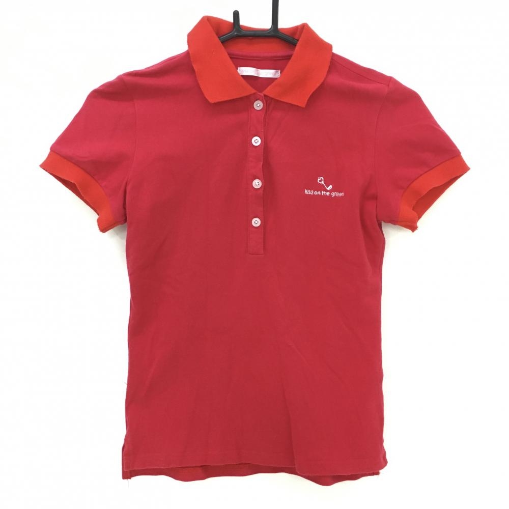 【美品】キスオンザグリーン 半袖ポロシャツ レッド ロゴ白 レディース  ゴルフウェア kiss on the green