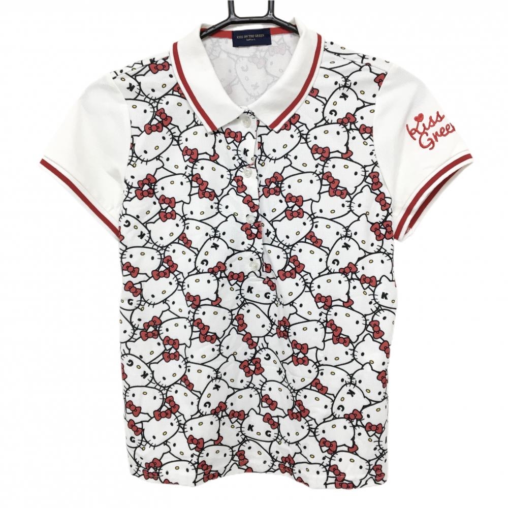 【新品】キスオンザグリーン×ハローキティ 半袖ポロシャツ 白×レッド  レディース 2(M) ゴルフウェア kiss on the green