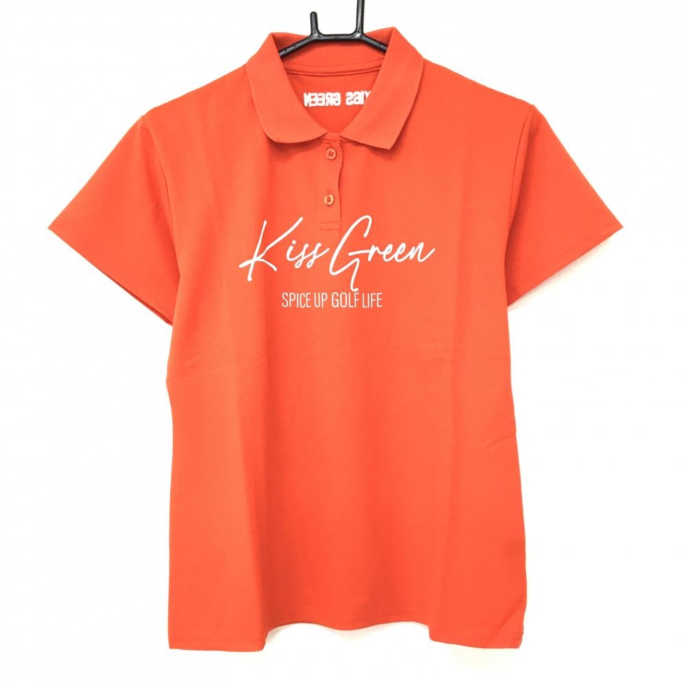 【新品】キスオンザグリーン 半袖ポロシャツ オレンジ×白 フロントロゴ  接触冷感 UVカット レディース L ゴルフウェア kiss on the green