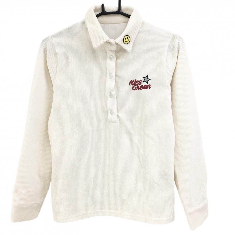 キスオンザグリーン 長袖ポロシャツ アイボリー コーデュロイ調 ロゴ刺しゅう レディース 2(M) ゴルフウェア kiss on the green
