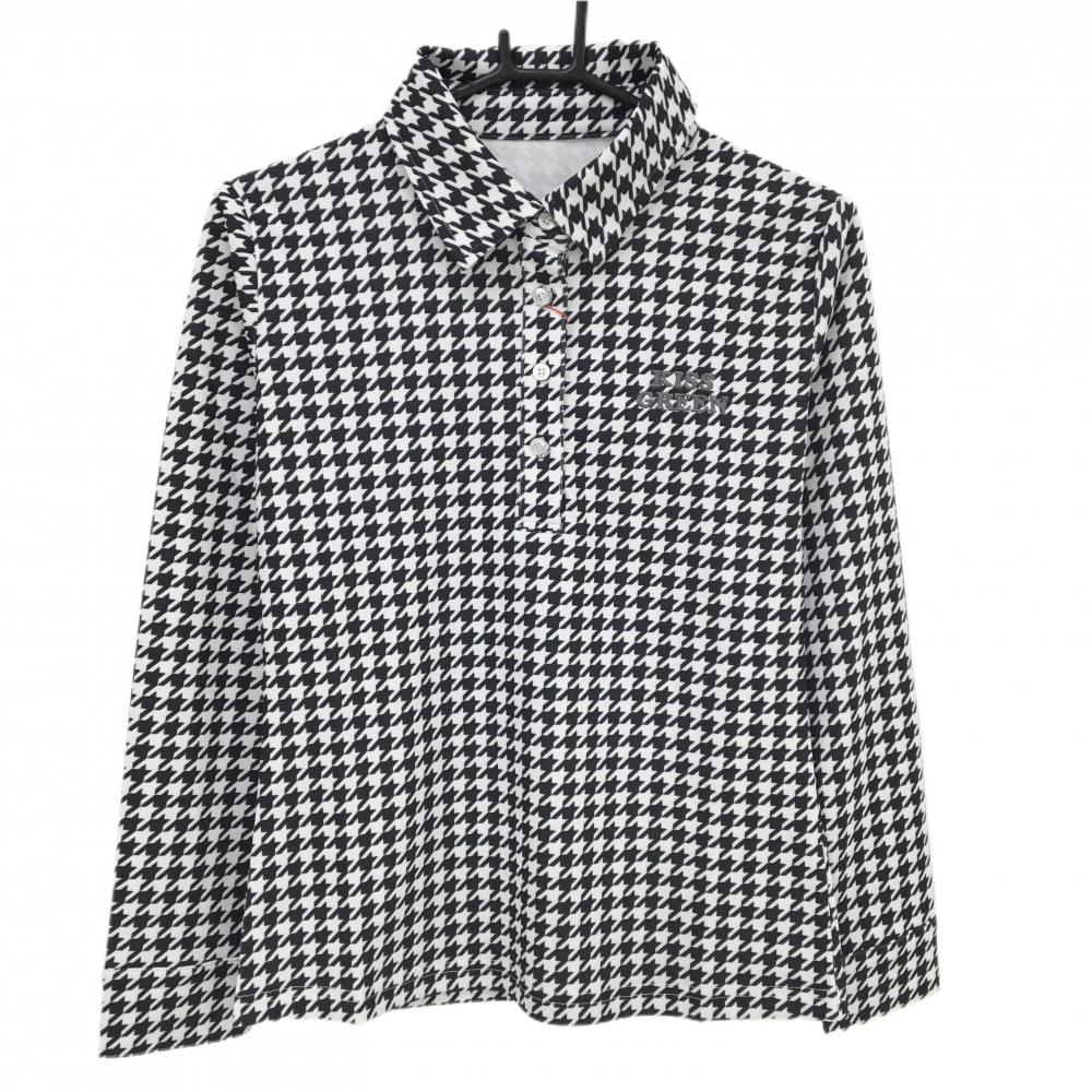 【新品】キスオンザグリーン 長袖ポロシャツ 白×黒 千鳥格子 UV レディース 2(M) ゴルフウェア kiss on the green