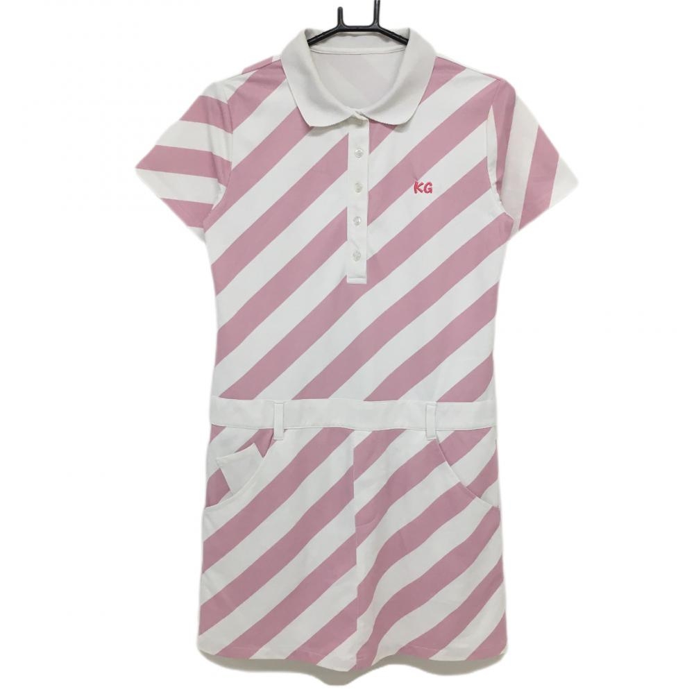 キスオンザグリーン 半袖ポロワンピース ピンク×白 斜めボーダー  レディース 2(M) ゴルフウェア kiss on the green