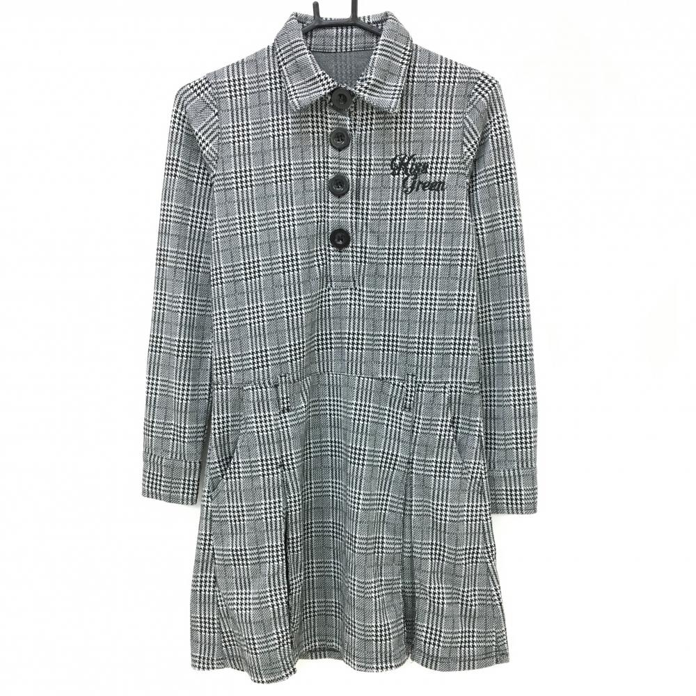 【超美品】キスオンザグリーン 長袖ポロワンピース 黒×白 グレンチェック レディース 1(S) ゴルフウェア kiss on the green