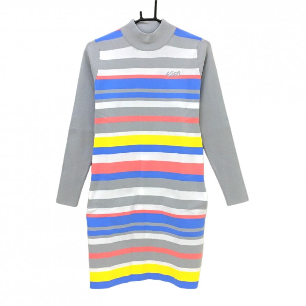 【新品】キスオンザグリーン ニットハイネックワンピース ライトグレー×マルチカラー レディース 2(M) ゴルフウェア kiss on the green