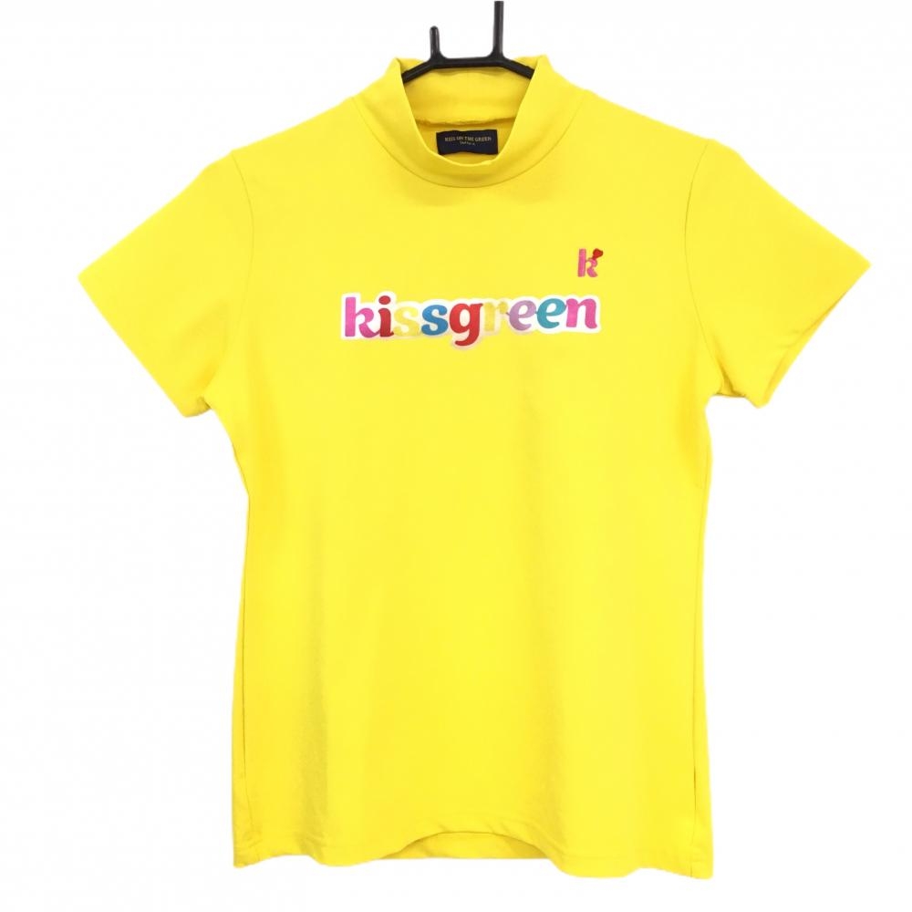 【超美品】キスオンザグリーン 半袖ハイネックシャツ イエロー×マルチカラー  レディース 2(M) ゴルフウェア kiss on the green