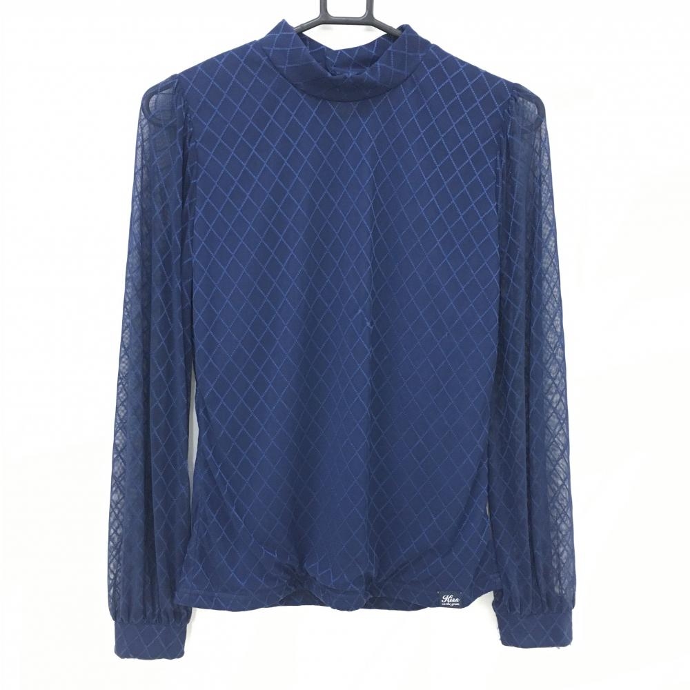キスオンザグリーン 長袖ハイネックシャツ ネイビー ダイヤ柄 袖透け感 レディース 3(L) ゴルフウェア kiss on the green