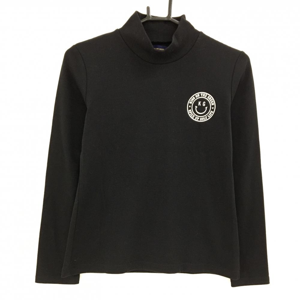 【超美品】キスオンザグリーン 長袖ハイネックシャツ 黒×白 胸ロゴ レディース 1(S) ゴルフウェア kiss on the green