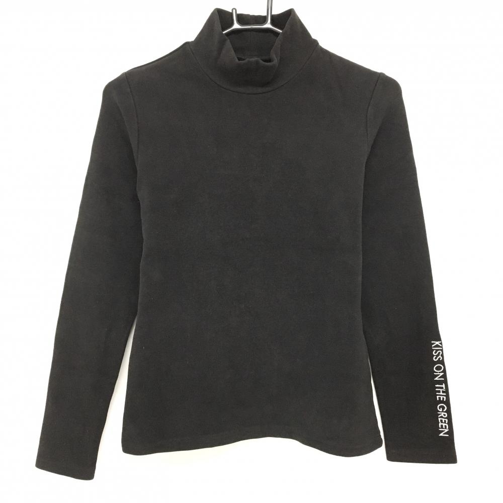 キスオンザグリーン 長袖ハイネックシャツ 黒 袖ロゴ刺しゅう 微起毛  レディース 2(M) ゴルフウェア kiss on the green