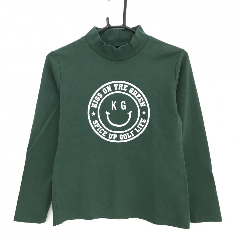 【超美品】キスオンザグリーン 長袖ハイネックシャツ ダークグリーン×白 レディース 2(M) ゴルフウェア kiss on the green