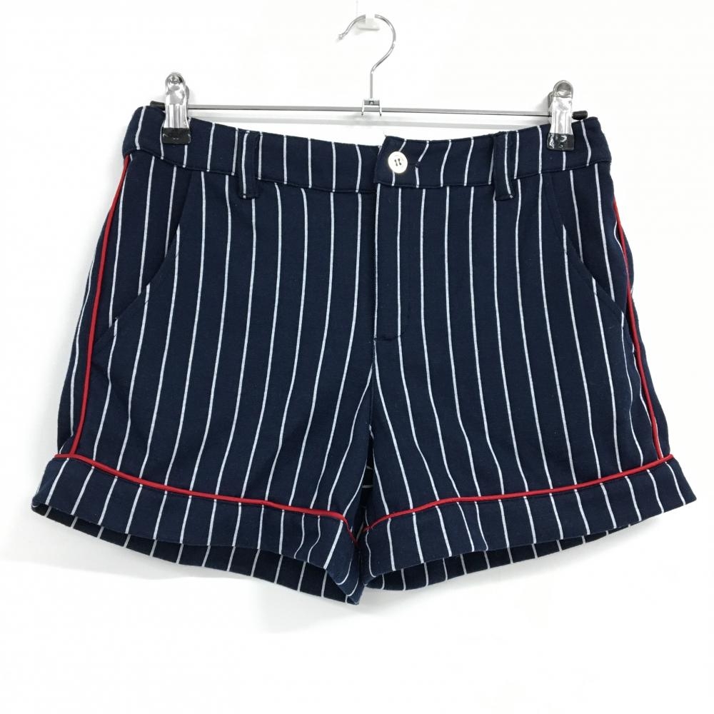 【超美品】キスオンザグリーン ショートパンツ ネイビー×白 ストライプ  レディース 2(M) ゴルフウェア kiss on the green