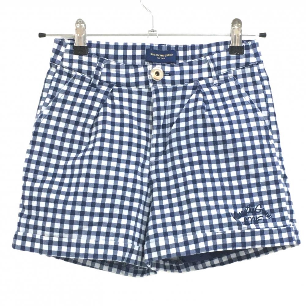 【美品】キスオンザグリーン ショートパンツ ネイビー×白 チェック  レディース  ゴルフウェア kiss on the green