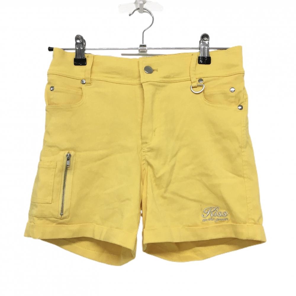 キスオンザグリーン ショートパンツ イエロー ロゴシルバー  レディース 1 ゴルフウェア kiss on the green