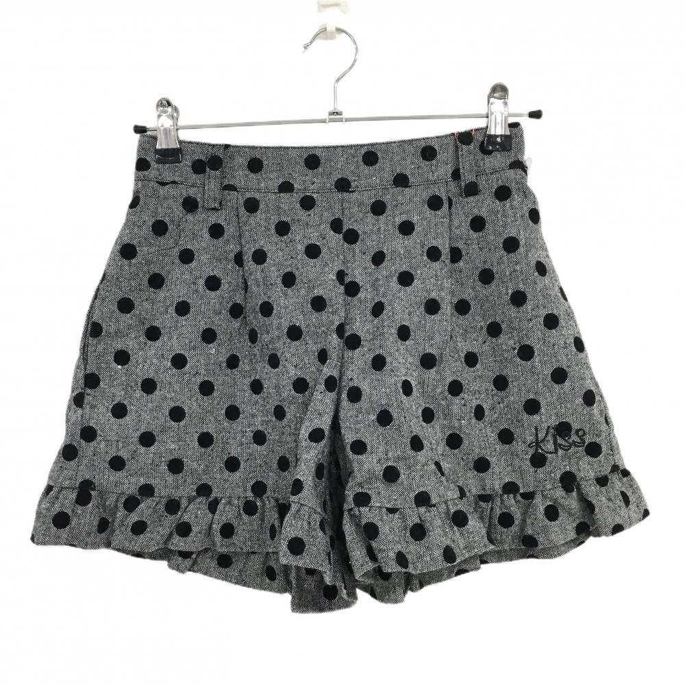 【新品】キスオンザグリーン ショートパンツ 杢黒調×黒 ドット 裾フリル 裏地付 レディース M ゴルフウェア kiss on the green