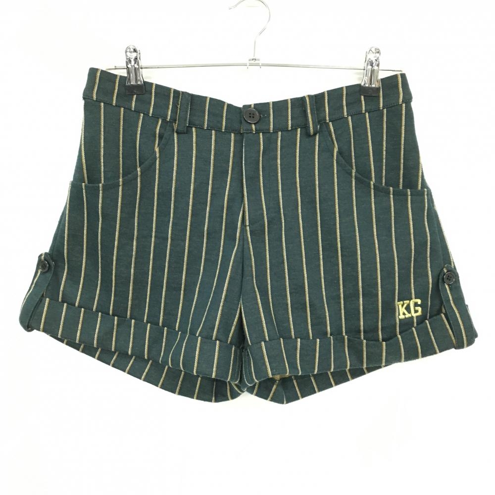 【超美品】キスオンザグリーン ショートパンツ ダークグリーン×ブラウン ストライプ  レディース 2(M) ゴルフウェア kiss on the green