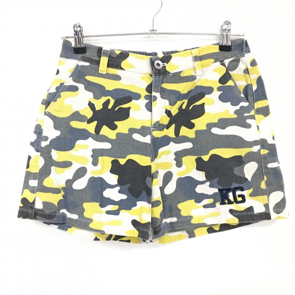 キスオンザグリーン ショートパンツ 白×グレー×イエロー カモフラ総柄 迷彩  レディース 2(M) ゴルフウェア kiss on the green