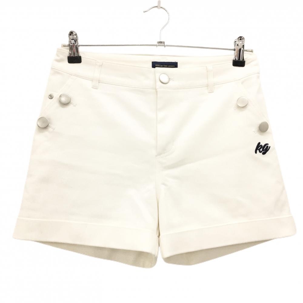 【超美品】キスオンザグリーン ショートパンツ 白 ポケット口ボタン ロゴ刺しゅう レディース 2(M) ゴルフウェア kiss on the green