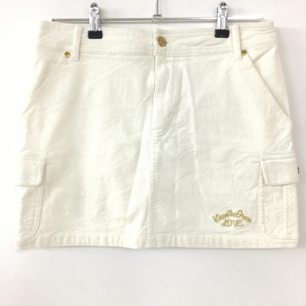 kiss on the green キスオンザグリーン コーデュロイスカート 白×ゴールド カーゴスカート レディース 2(M) ゴルフウェア