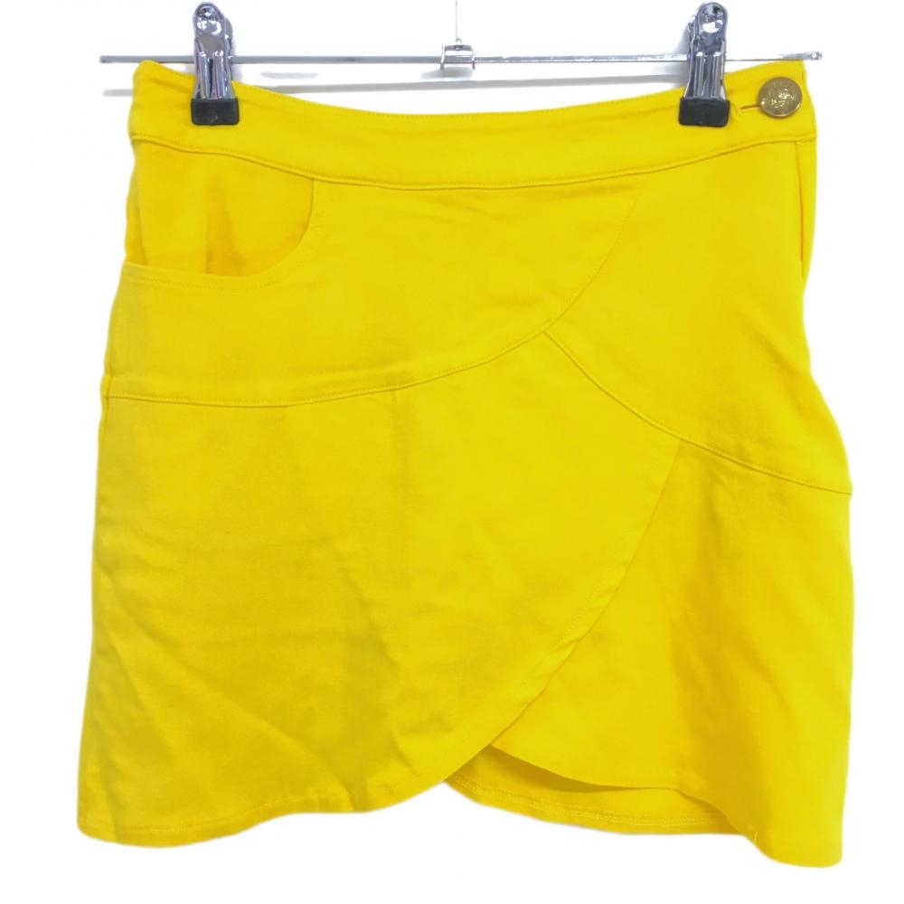 【超美品】キスオンザグリーン ストレッチスカート イエロー 無地 内側インナーパンツ レディース 2 ゴルフウェア kiss on the green