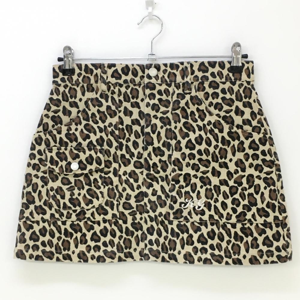 キスオンザグリーン スカート ベージュ×ブラウン ヒョウ柄 総柄 ロゴ刺しゅう レディース  ゴルフウェア kiss on the green