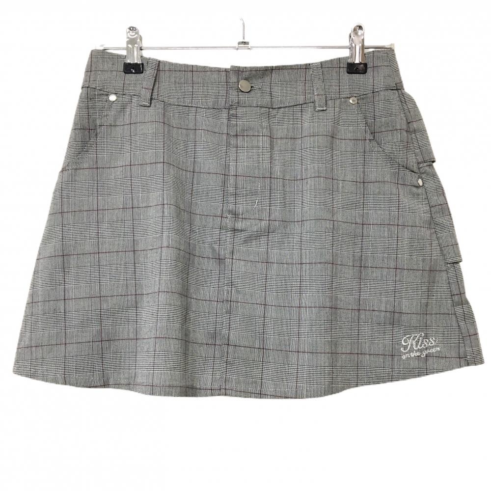 【美品】キスオンザグリーン スカート グレー グレンチェック 後フリル レディース 2(M) ゴルフウェア kiss on the green